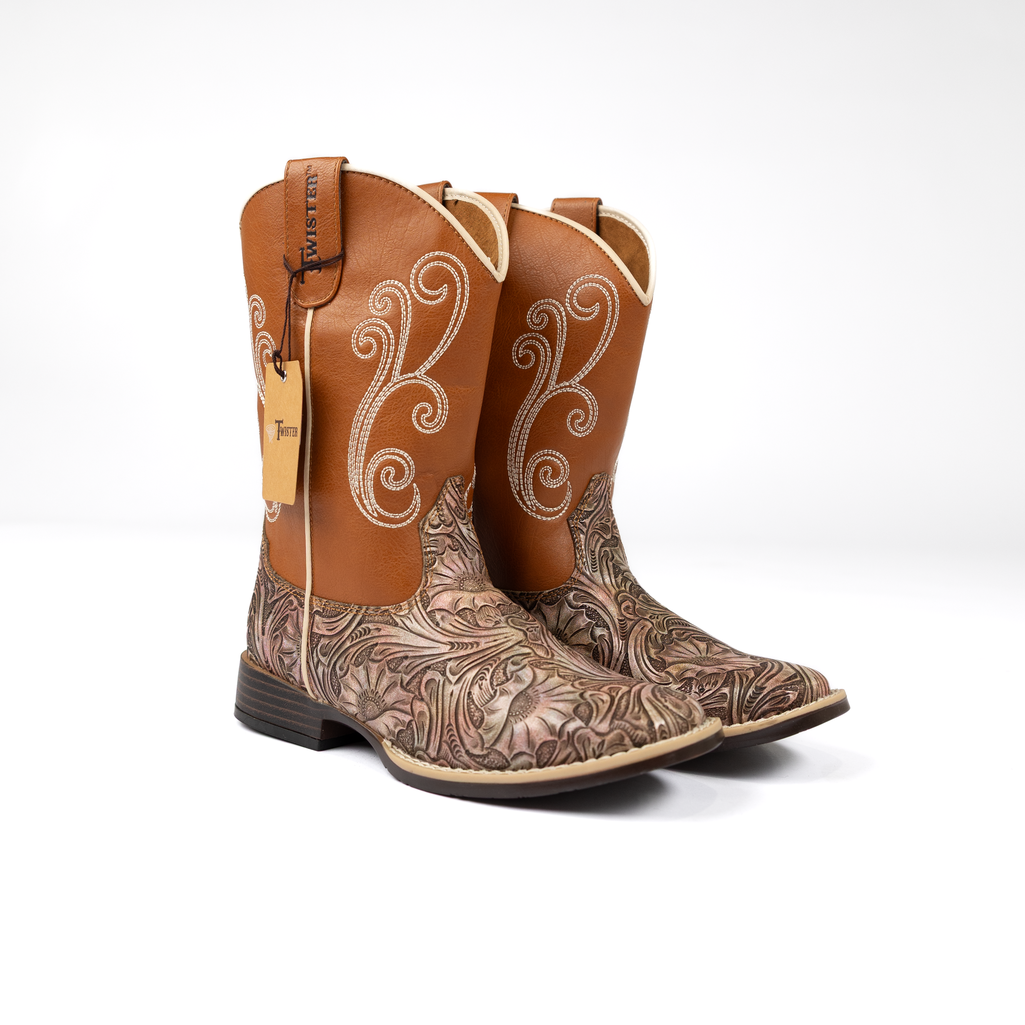 Girl's Twister Multi Colored Ivory Swirl Stitched Boots 446001697