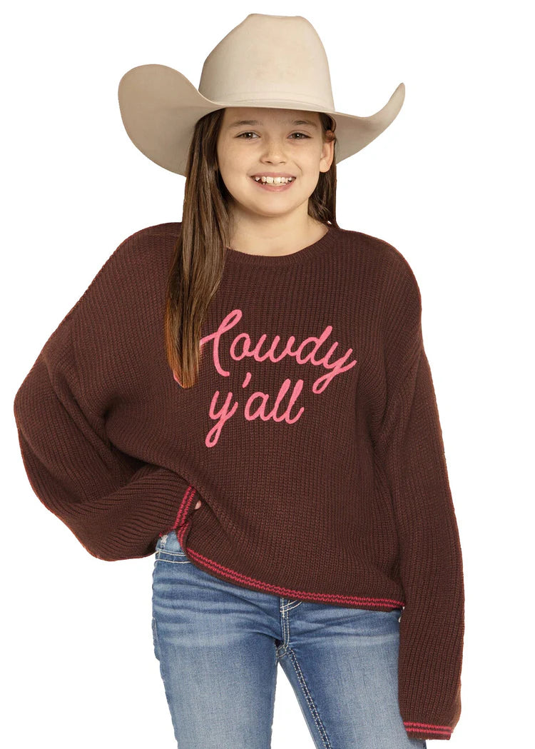 Girl's Rock and Roll Denim Howdy Y'all Sweater BG32T08064