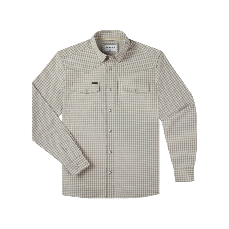 Poncho Men's Long Sleeve Tan and Brown The Guthrie Plaid Snap Shirt