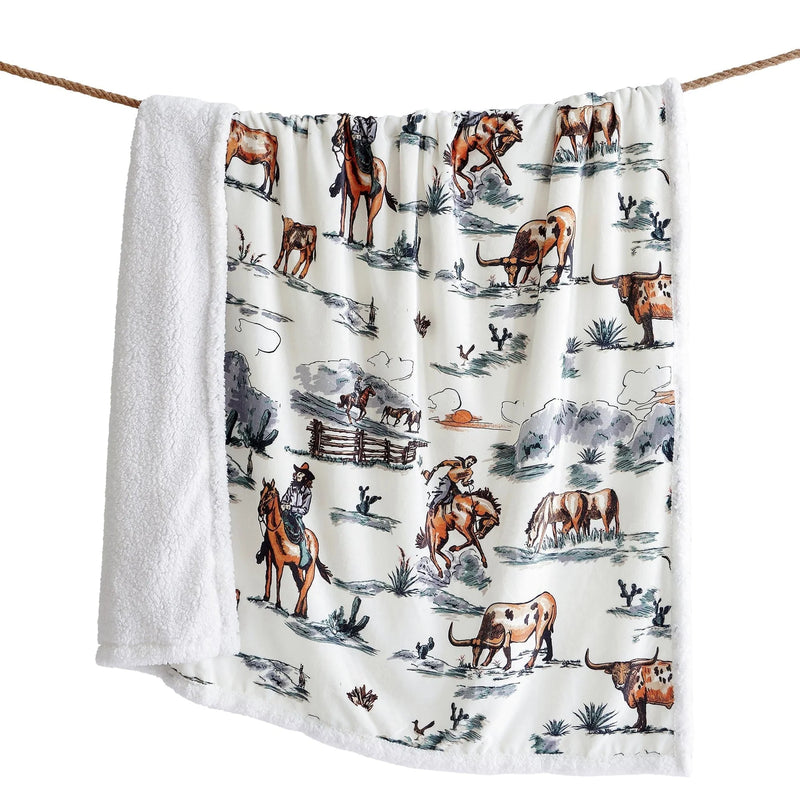 HiEnd Ranchlife Western Toile Campfire Sherpa Throw Blanket