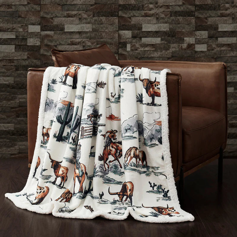 HiEnd Ranchlife Western Toile Campfire Sherpa Throw Blanket