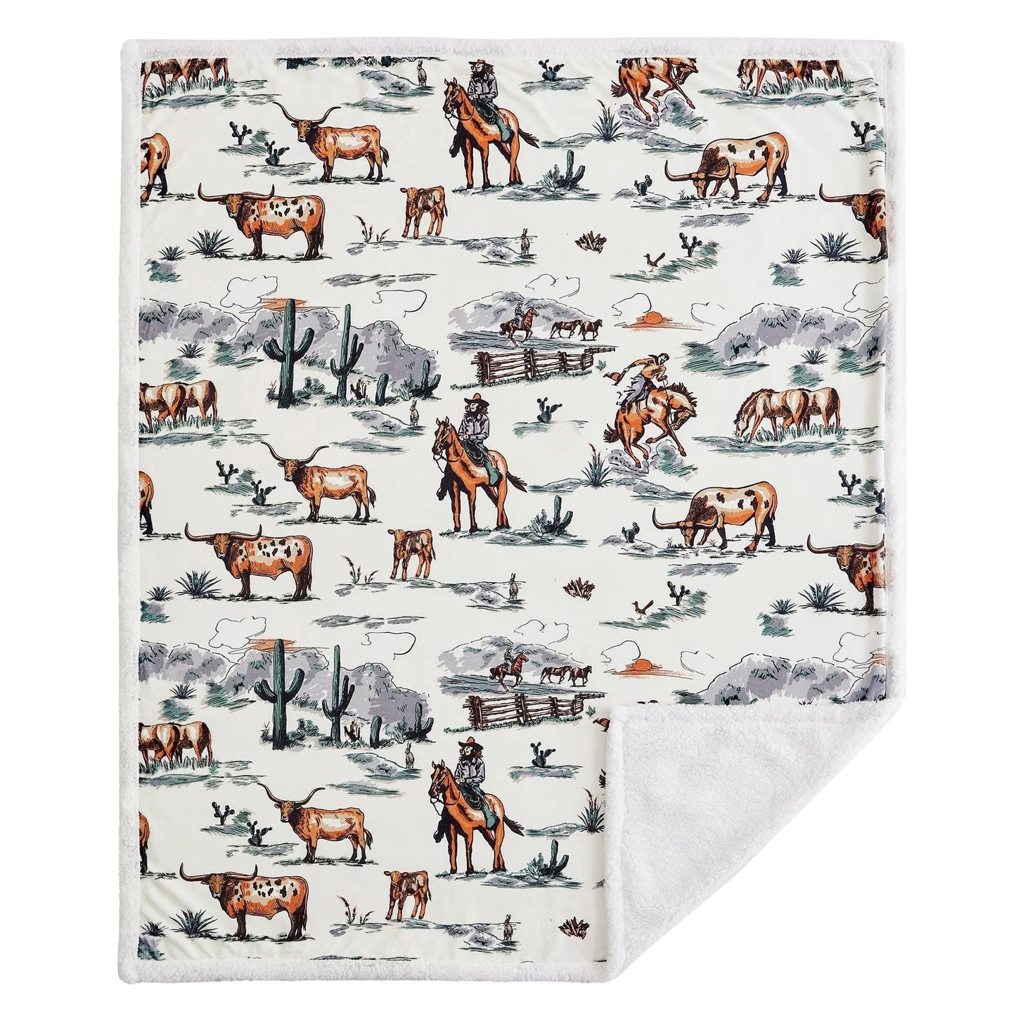HiEnd Ranchlife Western Toile Campfire Sherpa Throw Blanket
