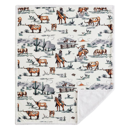 HiEnd Ranchlife Western Toile Campfire Sherpa Throw Blanket