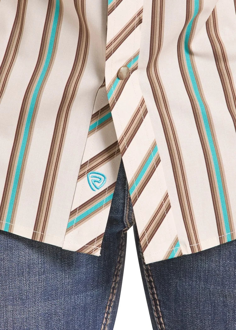 Rock and Roll Men's Teal Striped Long Sleeve Snap Shirt BMN2S10109