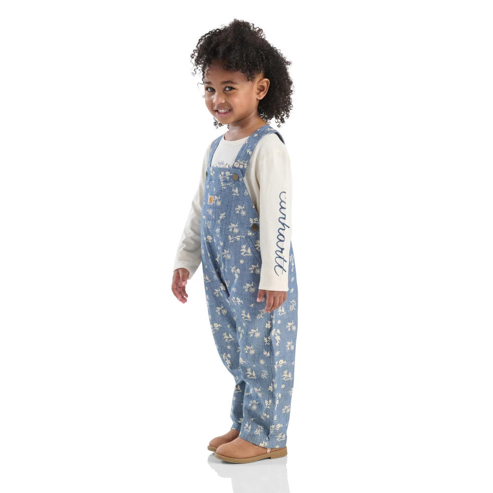 Girl's Carhartt Toddler Long Sleeve T-shirt and Printed Chambray Overall Set CG9949-N104