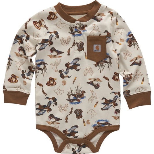 Boy's Carhartt Long Sleeve Printed Henley Bodysuit CA6726-CA35