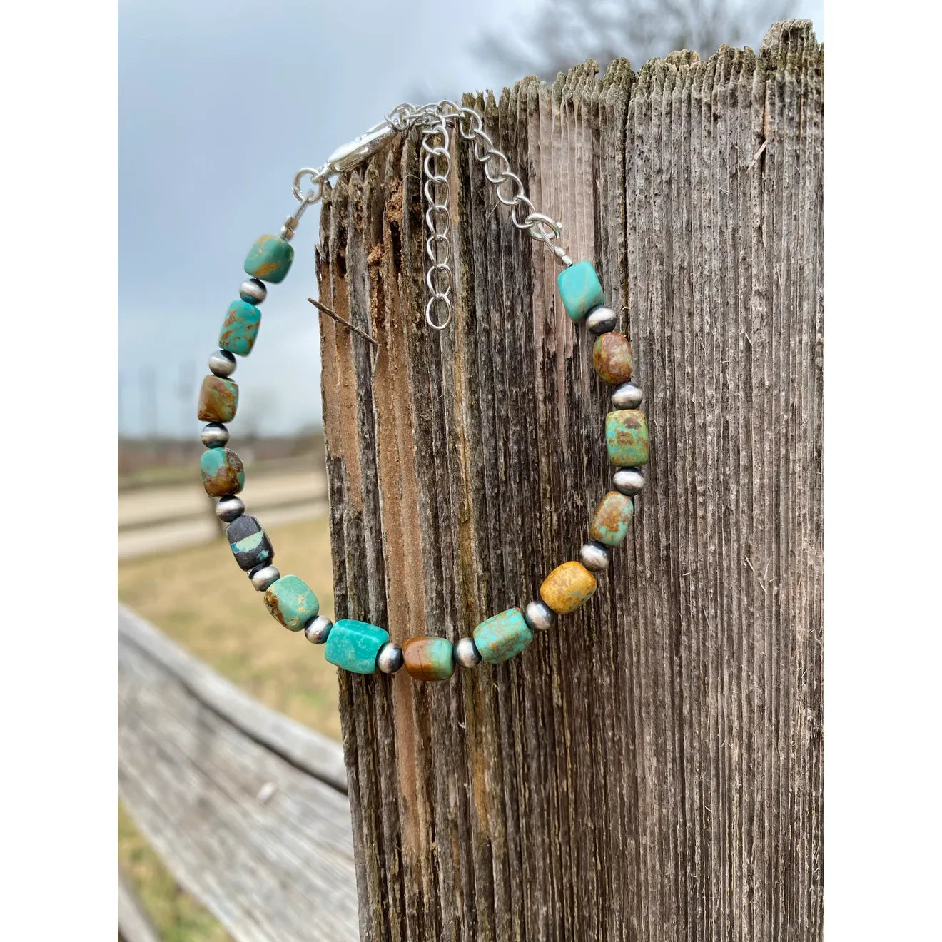 Bijoux Fab Polish Turquoise and Sterling Silver Pearls Bracelet BRA-NAV-136-4MM