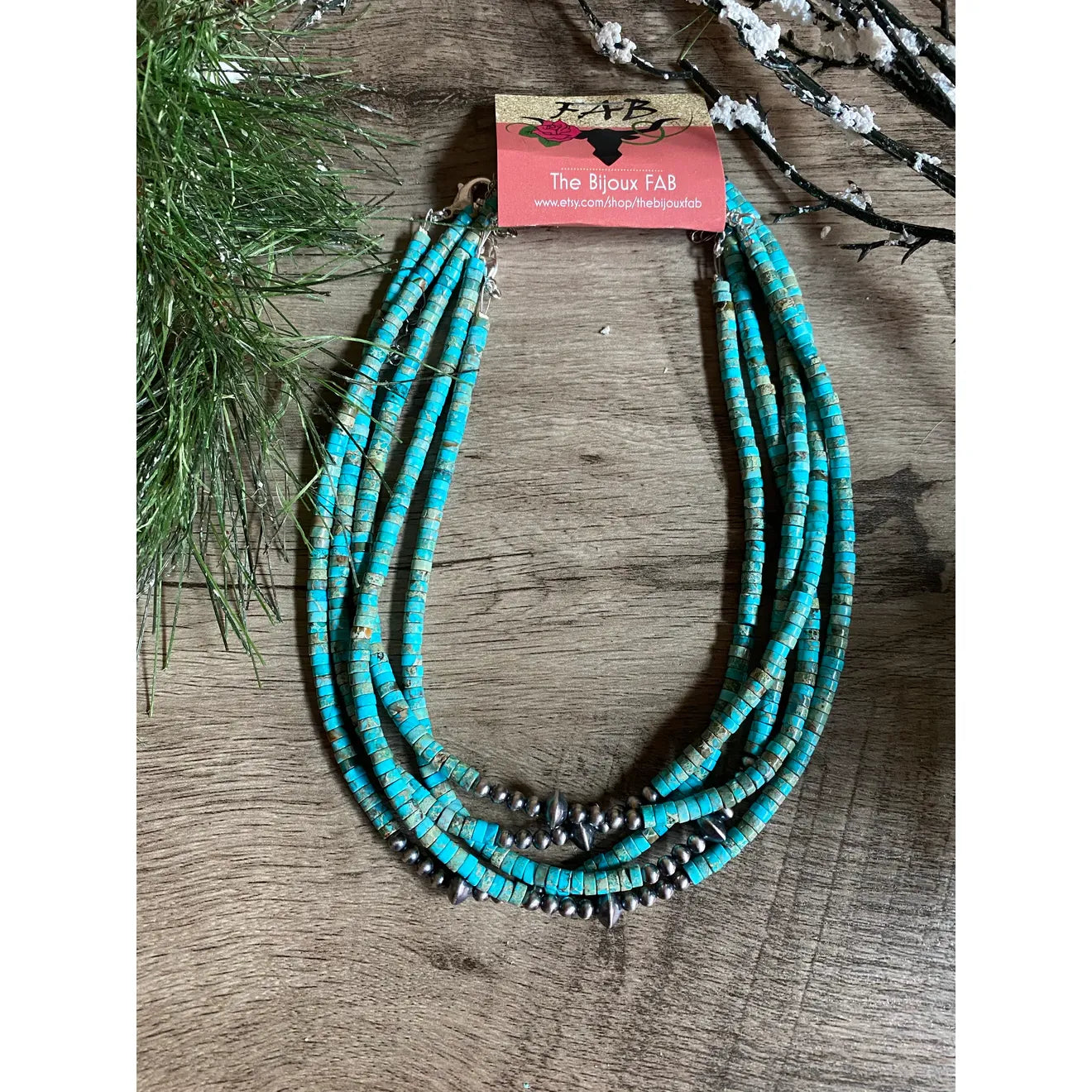 Bijoux Fab Sterling Silver Pearls Choker and Variscite Turquoise CHO-NAV-017-TUR