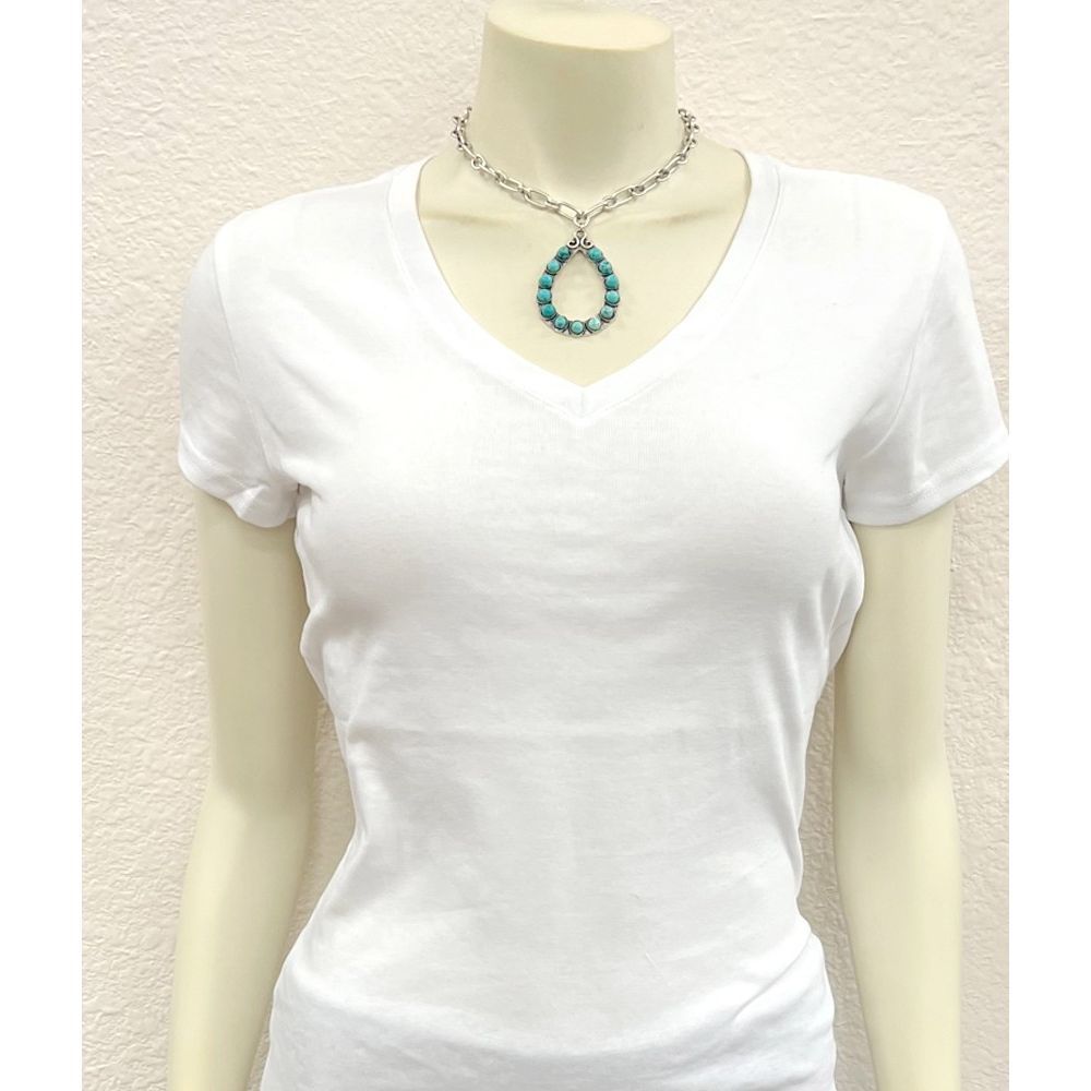 Isac 15" Long Large Chain Necklace Navajo Turquoise Pendant 735507