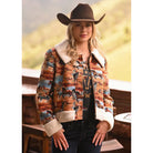 Women's Rock and Roll Denim Tapestry Sherpa Jacket BW92C07736
