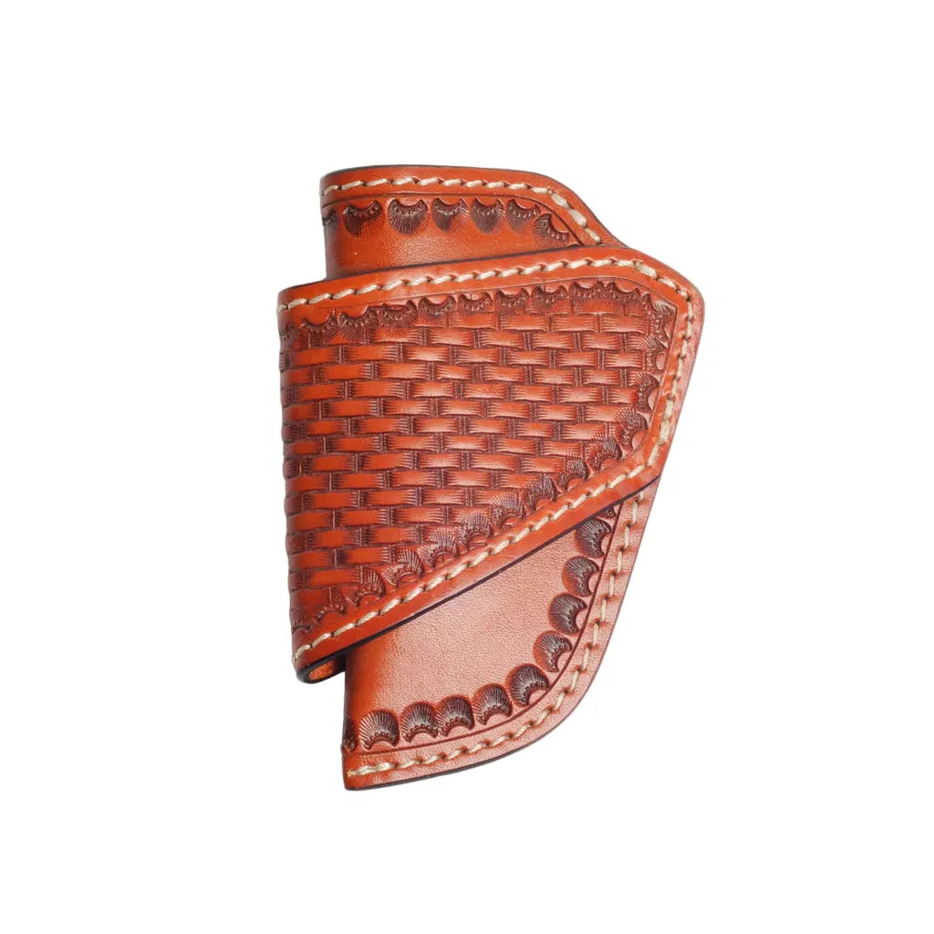 Cowboy Chrome Knife Sheath with Horizontal Slide Loop and Basket Weave Tooling K328