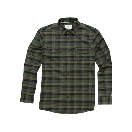 Men's Poncho "The Kodiak" The Green Plaid Long Sleeve Shirt 