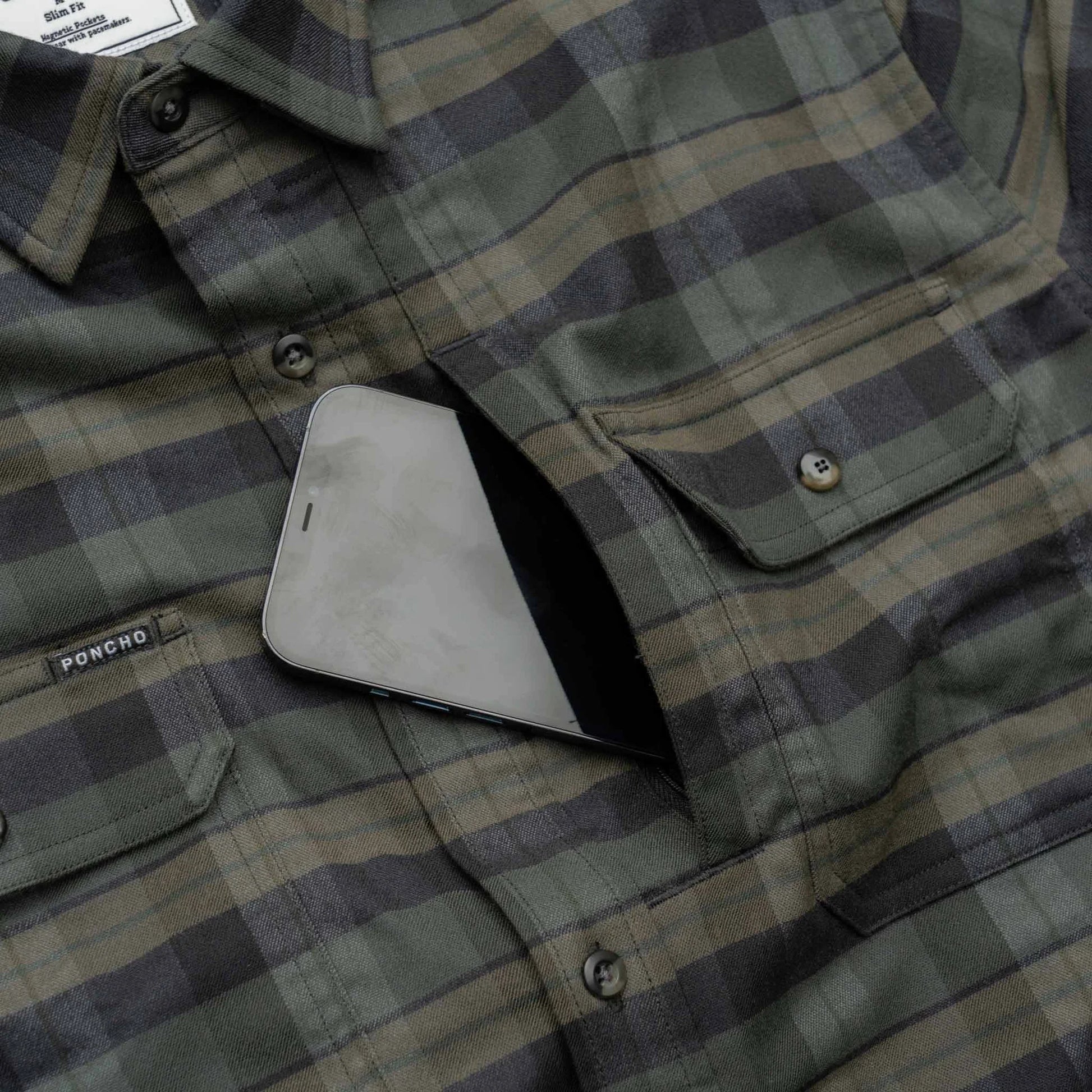 Men's Poncho "The Kodiak" The Green Plaid Long Sleeve Shirt 