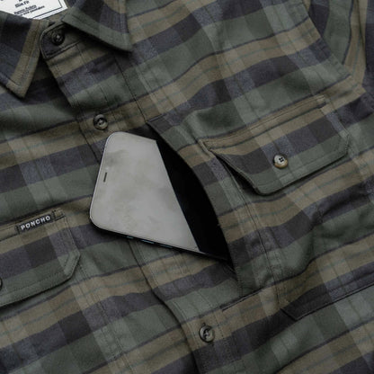 Men's Poncho "The Kodiak" The Green Plaid Long Sleeve Shirt 