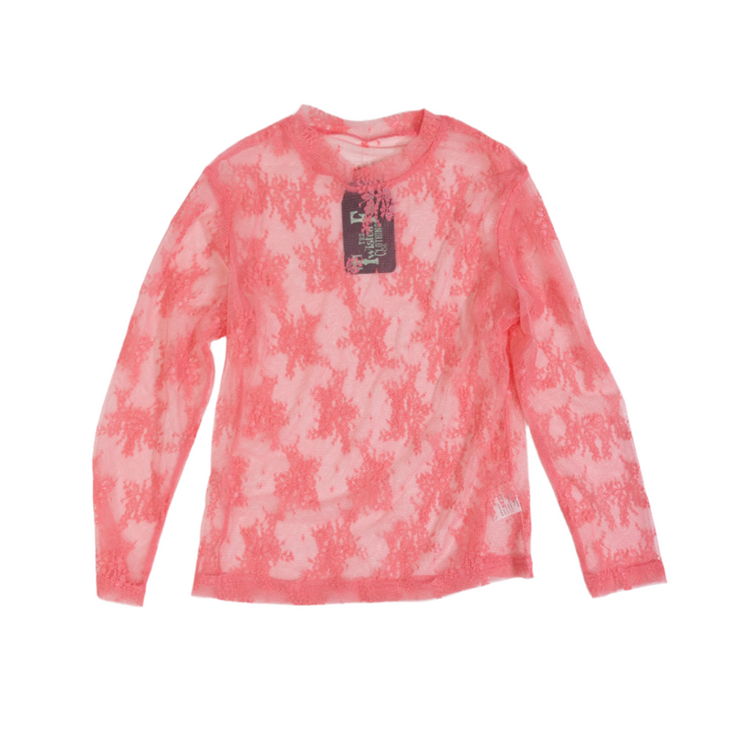 Girl's Twisted Filly Pink Lace Mesh Top Y-PINKLACE-MESH