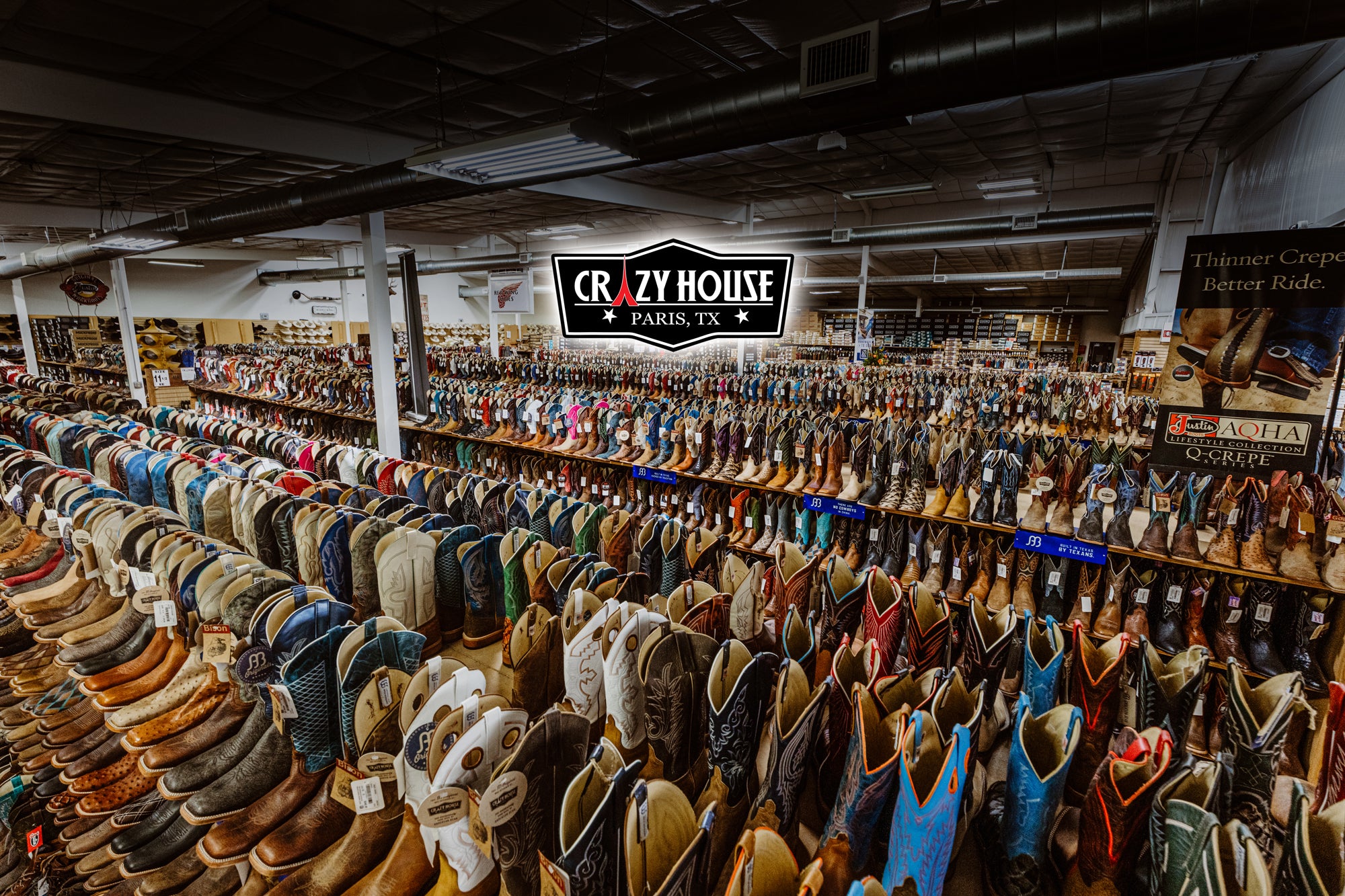 Load video: Crazy House western wear and cowboy boots