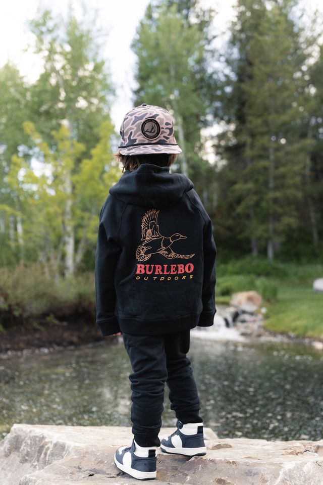 Burlebo Boy's Black Duck Wild Fleece Hoodie Y-FH-DKW-BLK