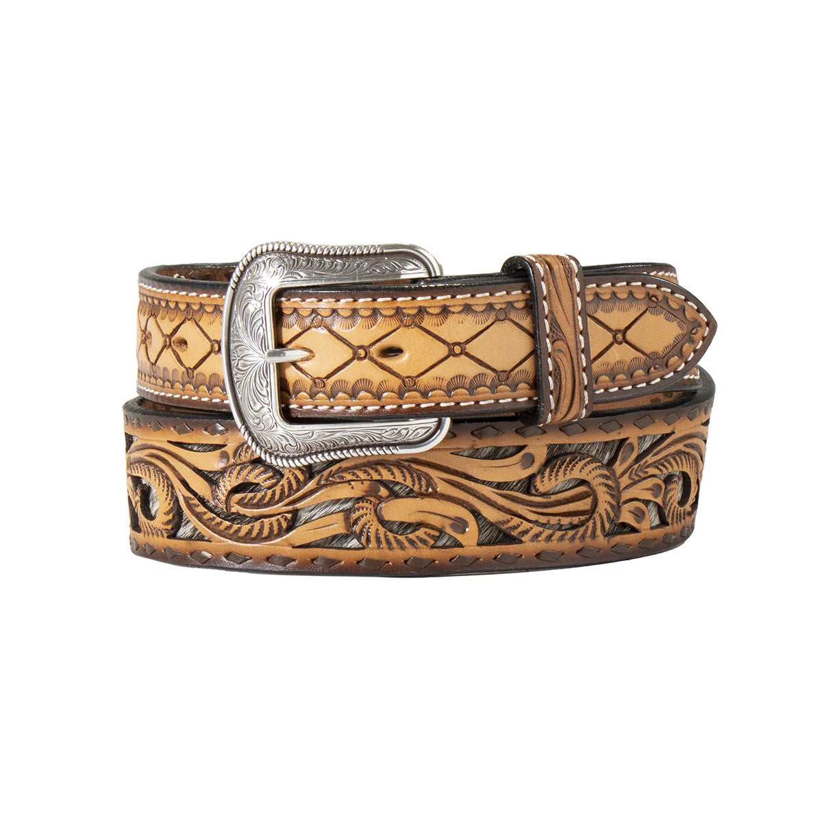 Men's 3D Black Calf Hair Underlay Genuine Leather Belt D100016302