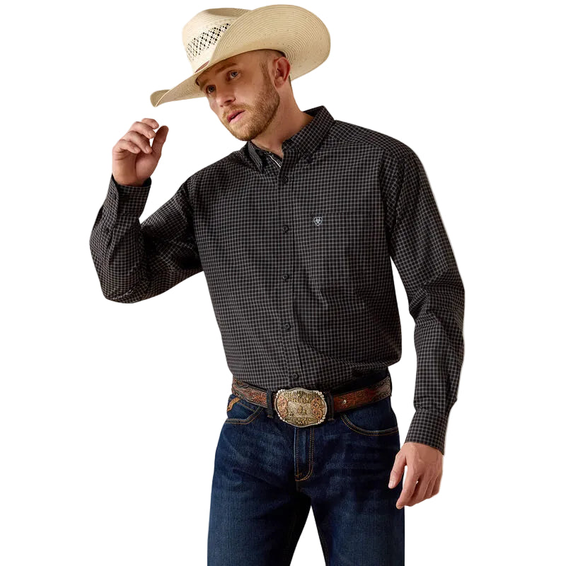 Men's Ariat Black Plaid Pro Series Triston Classic Fit Shirt 10071038