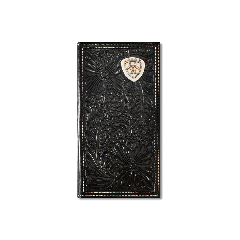 Men's Ariat Black Tooled Leather Rodeo Style Wallet A3559701