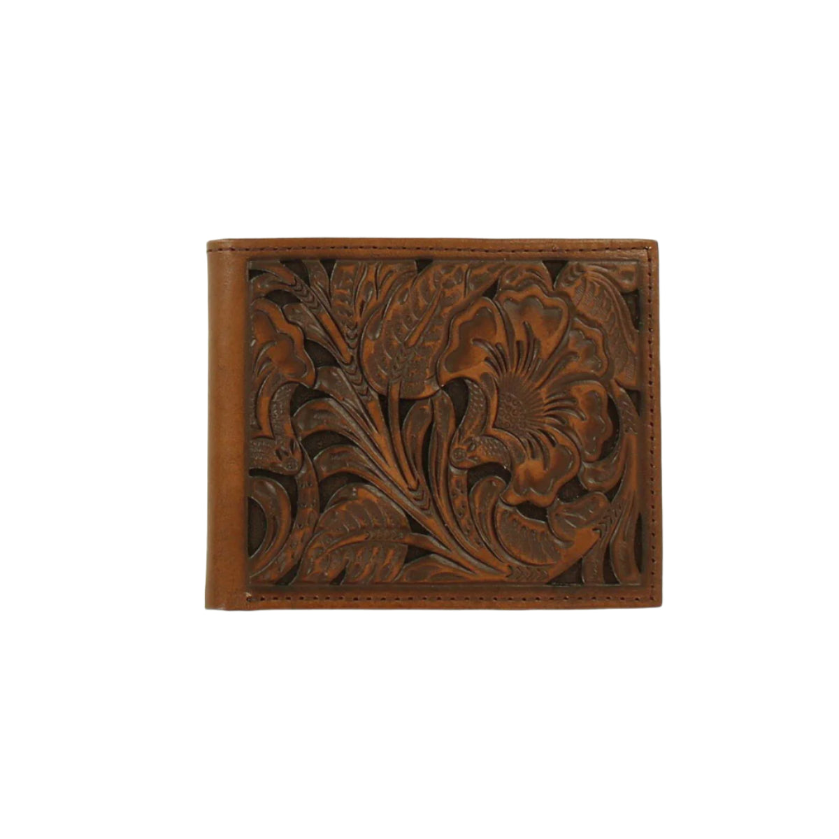 Men's Ariat Brown with Black Accent and Floral Design Wallet A3533002 - Crazy House Western Wear
