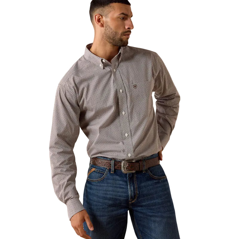Men's Ariat Chestnut Geo Print Wrinkle Free Alden Classic Fit Shirt 10071750