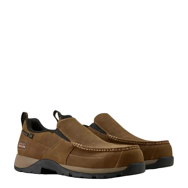 Men's Ariat Edge Brown Slip-on Composite Toe Work Shoes 10073358