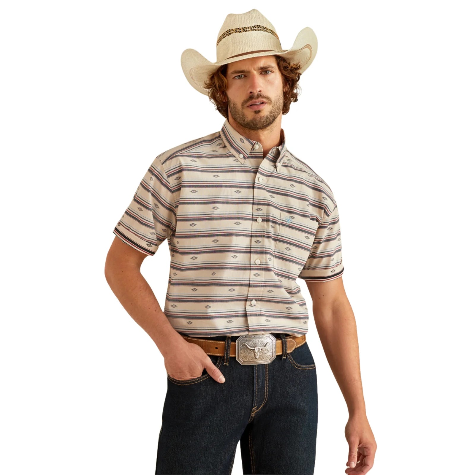 Men's Ariat Gary Cream Classic Fit Button Down Shirt 10054682 - Crazy House Western Wear