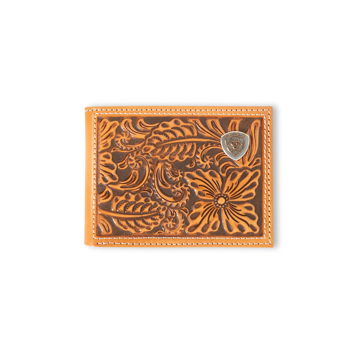 Men's Ariat Natural Color Wallet Floral Design 100% Leather A3559848 - Crazy House Western Wear