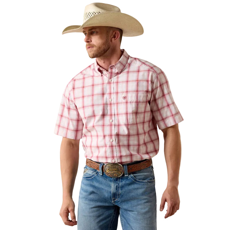 Men's Ariat Peach Plaid Pro Series Tully Classic Fit Shirt 10071573