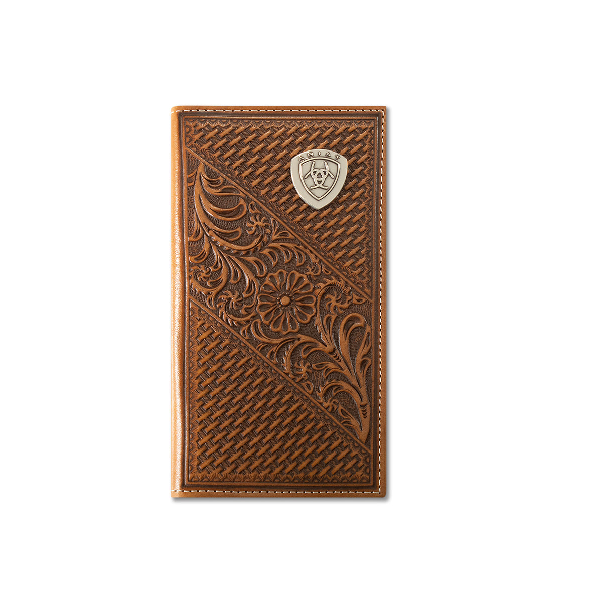 Men's Ariat Tan Rodeo Style Basket Weave Wallet A3564008 - Crazy House Western Wear