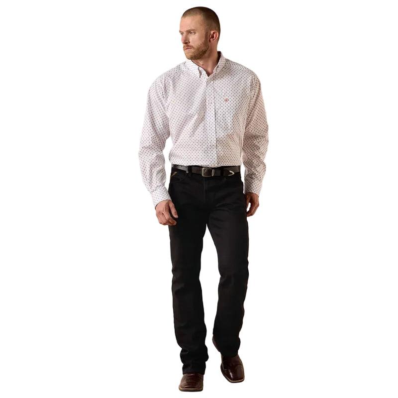 Men's Ariat White Geo Print Wrinkle Free Landry Classic Fit Shirt 10071748
