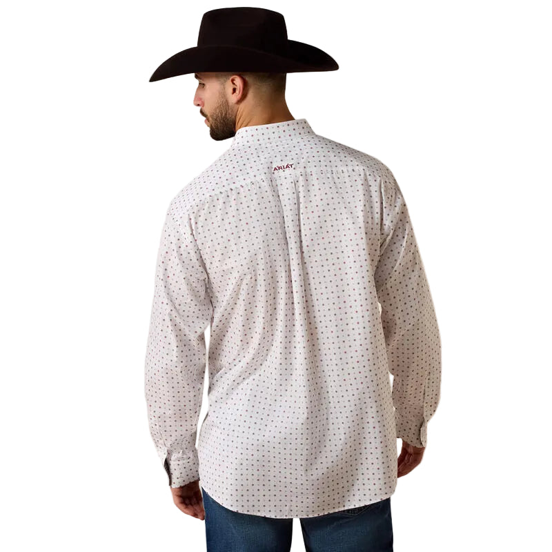 Men's Ariat White Geo Print Wrinkle Free Waverly Classic Fit Shirt 10073681
