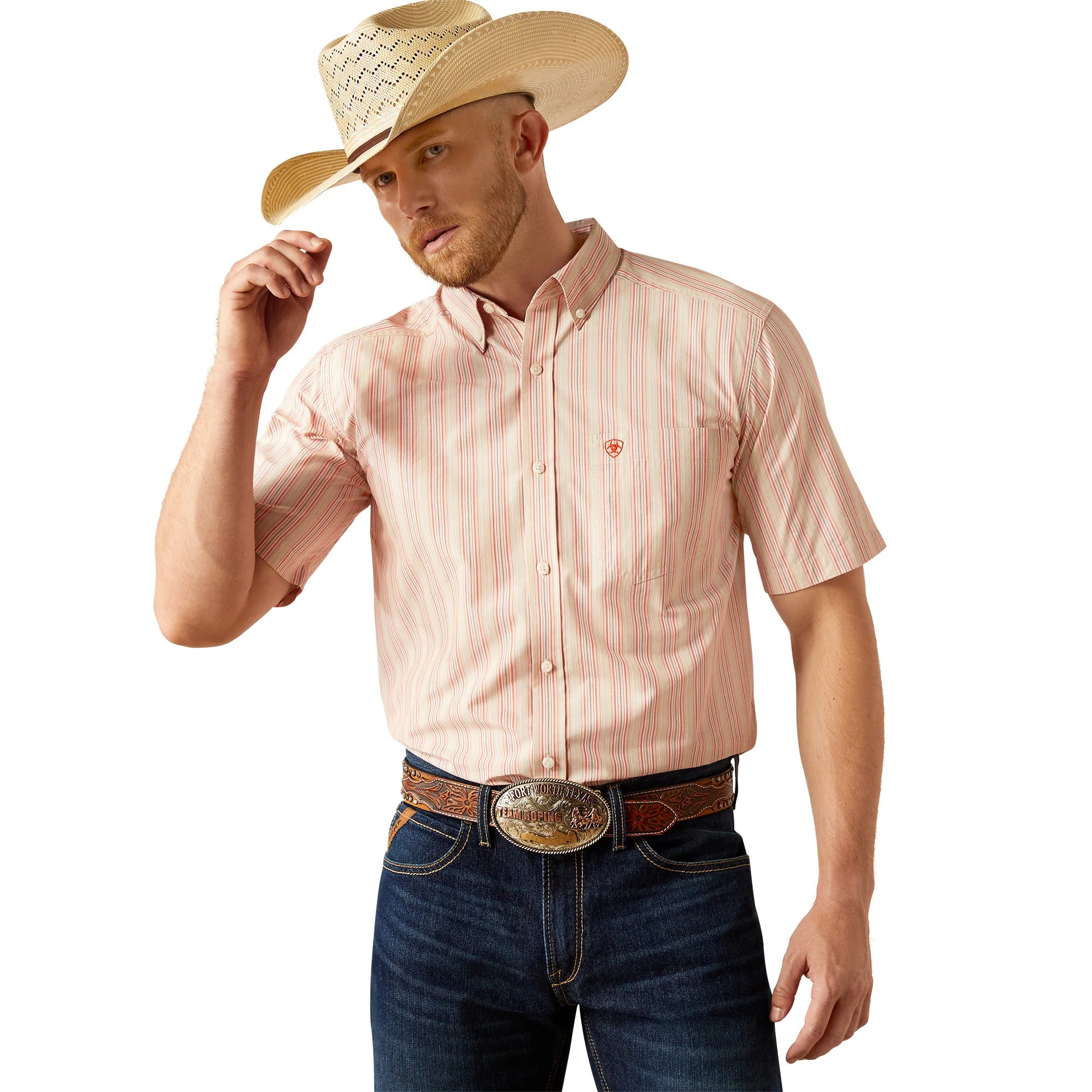 Men's Ariat Winter Pro Series Khaki Striped Print Classic Fit Shirt 10058752 - Crazy House Western Wear