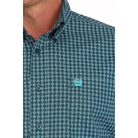 Men's Cinch Blue Geometric Blue Print Button Up Shirt MTW1105898