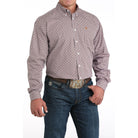 Men's Cinch Brown Geometric Print Long Sleeve Shirt MTW1105977