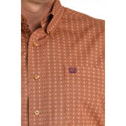 Men's Cinch Brown Geometric Print Long Sleeve Shirt MTW1105978