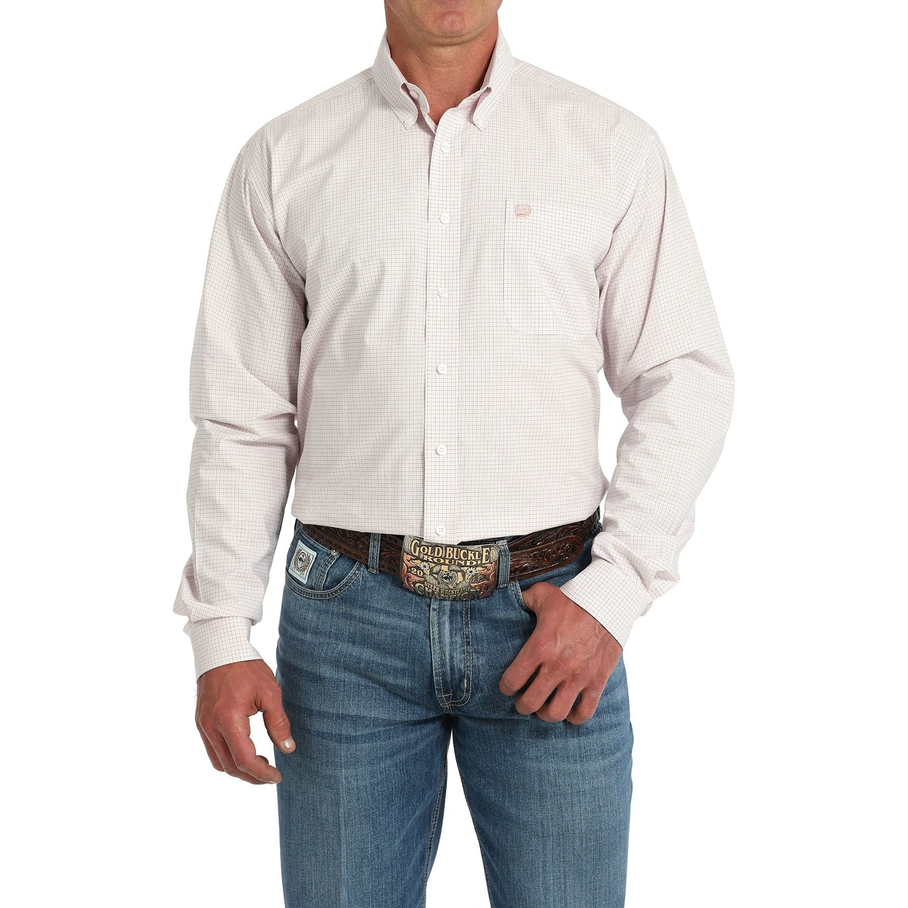 Men's Cinch Button Up White Long Sleeve Shirt MTW1105912 - Crazy House Western Wear