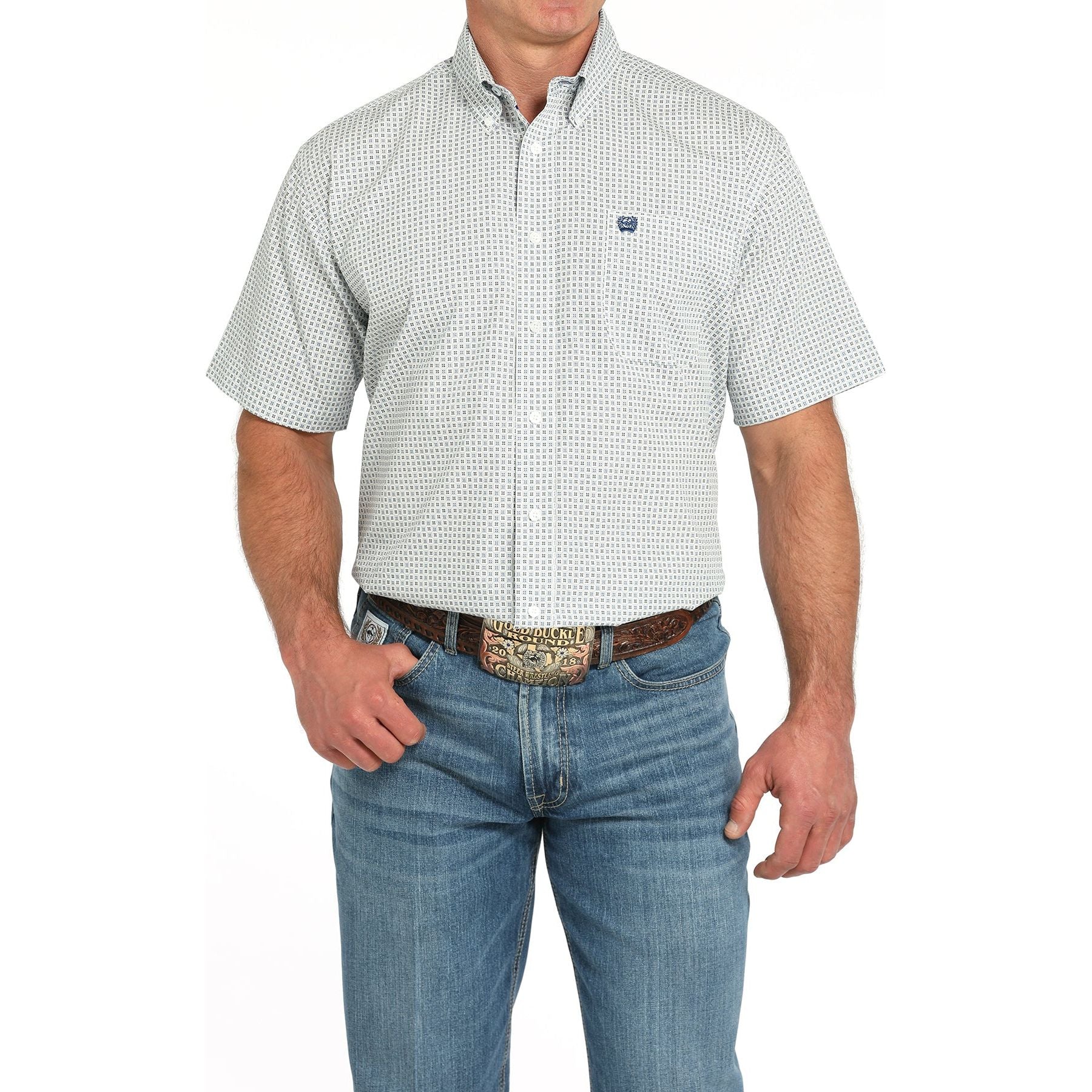 Men's Cinch Grey and White Geo Print Western Shirt MTW1111485 - Crazy House Western Wear