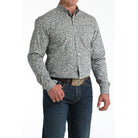 Men's Cinch Grey Floral Print Modern Fit Shirt MTW1347144