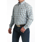 Men's Cinch Light Blue Plaid Long Sleeve Shirt MTW1106000
