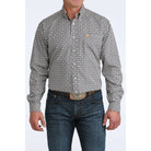 Men's Cinch Long Sleeve Blue and Yellow Geo Print Button Up Shirt MTW1106073