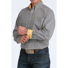 Men's Cinch Long Sleeve Blue and Yellow Geo Print Button Up Shirt MTW1106073
