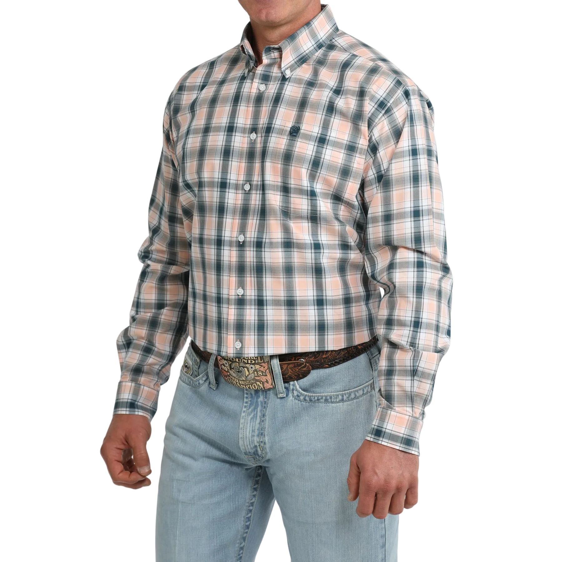 Men's Cinch Long Sleeve Coral Plaid Classic Fit Button Down Shirt MTW1106103