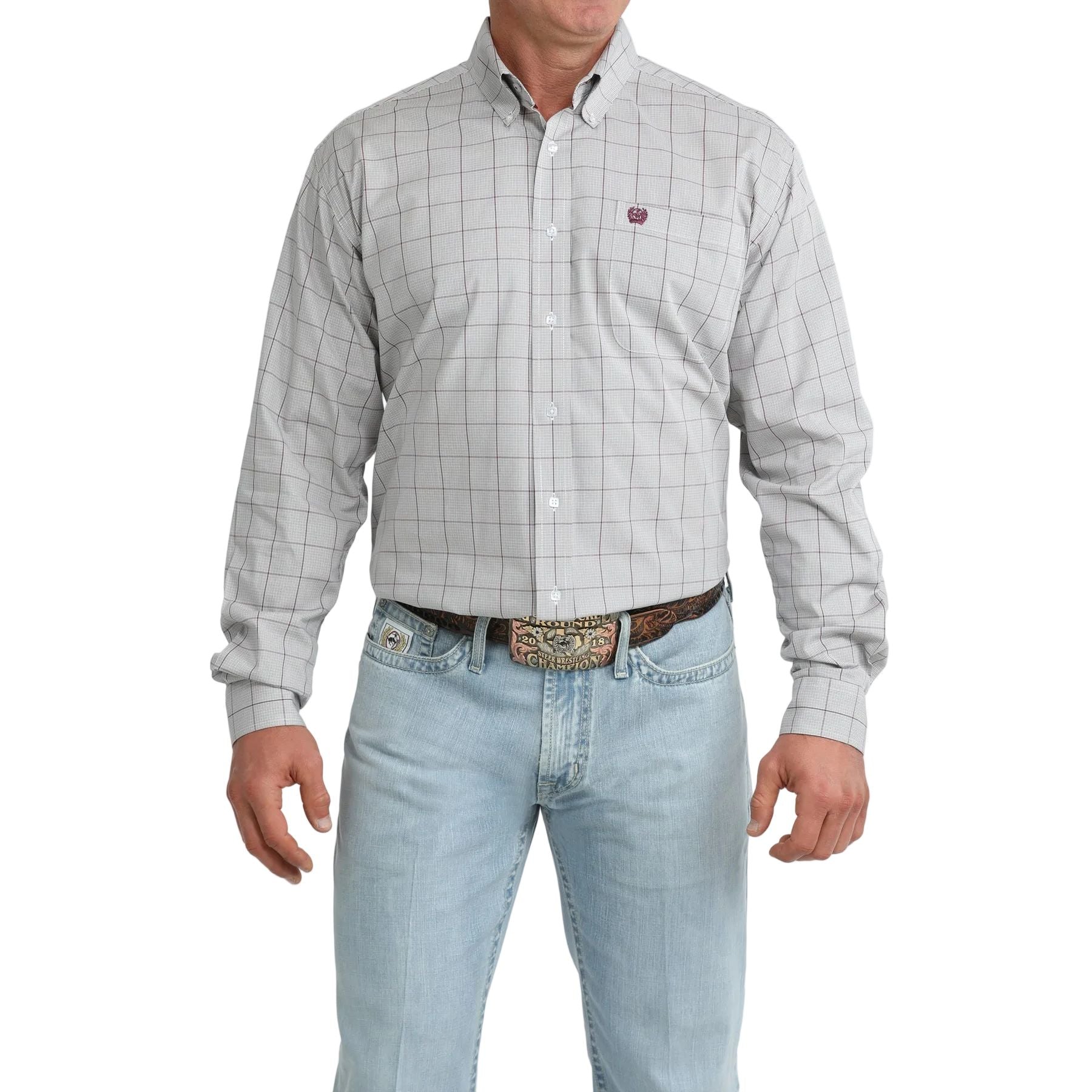 Men's Cinch Long Sleeve Gray Plaid Button Down Shirt MTW1106111