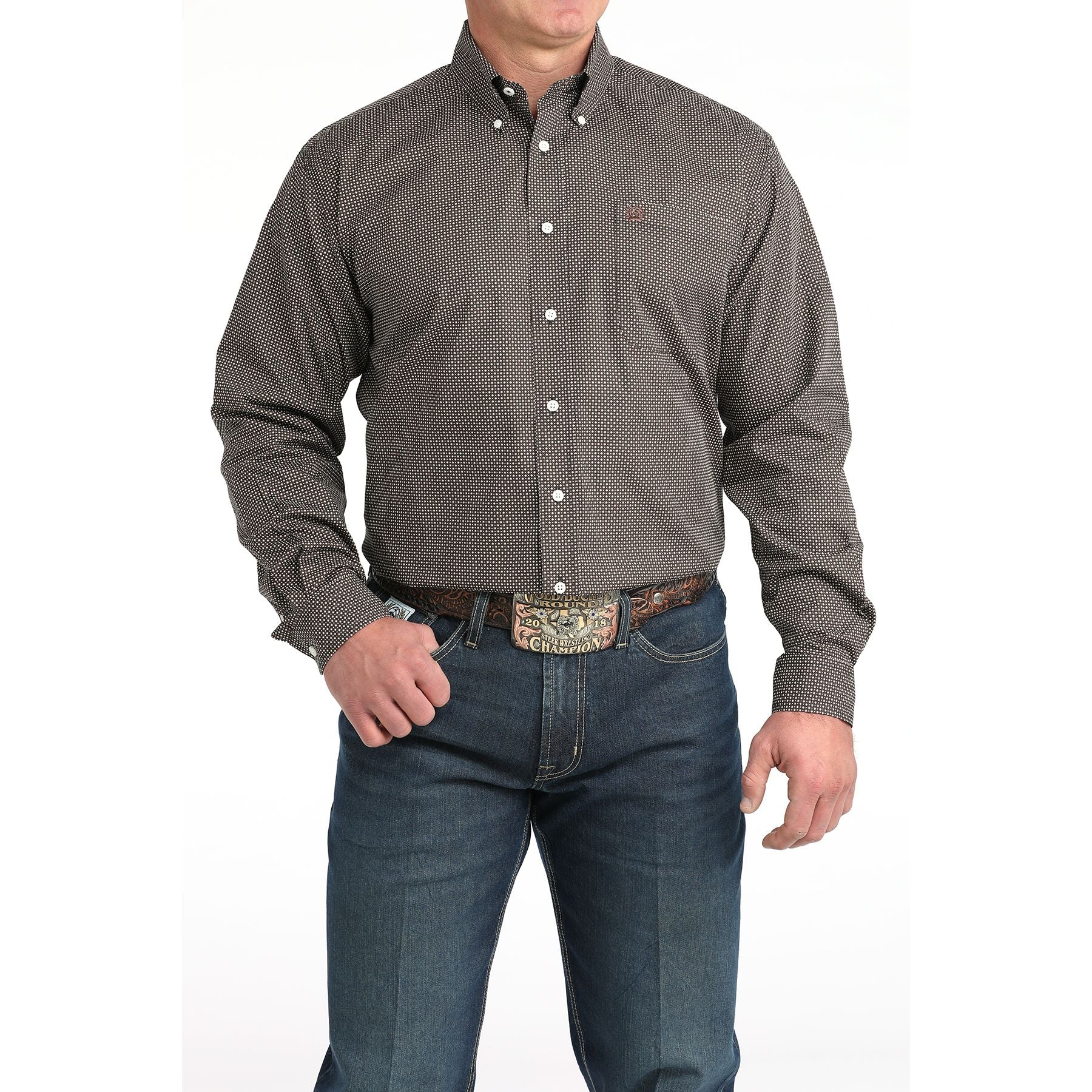 Men's Cinch Long Sleeve Navy Print Button Up Shirt MTW1106020