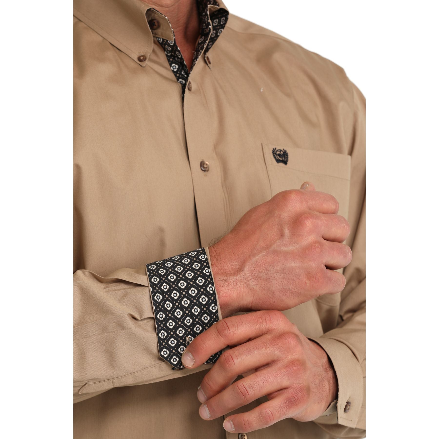 Cinch Men's Khaki Solid Long Sleeve Shirt, L