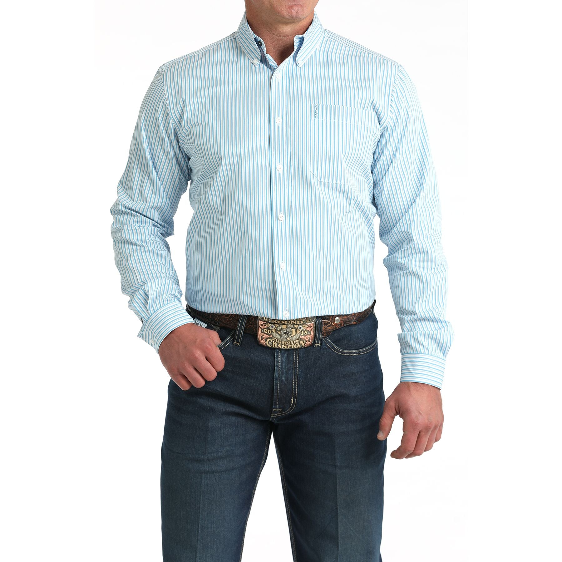 Men's Cinch Long Sleeve White Stripe Western Shirt MTW1347145