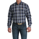 Men's Cinch Navy Plaid Long Sleeve Button Up Shirt MTW1106078