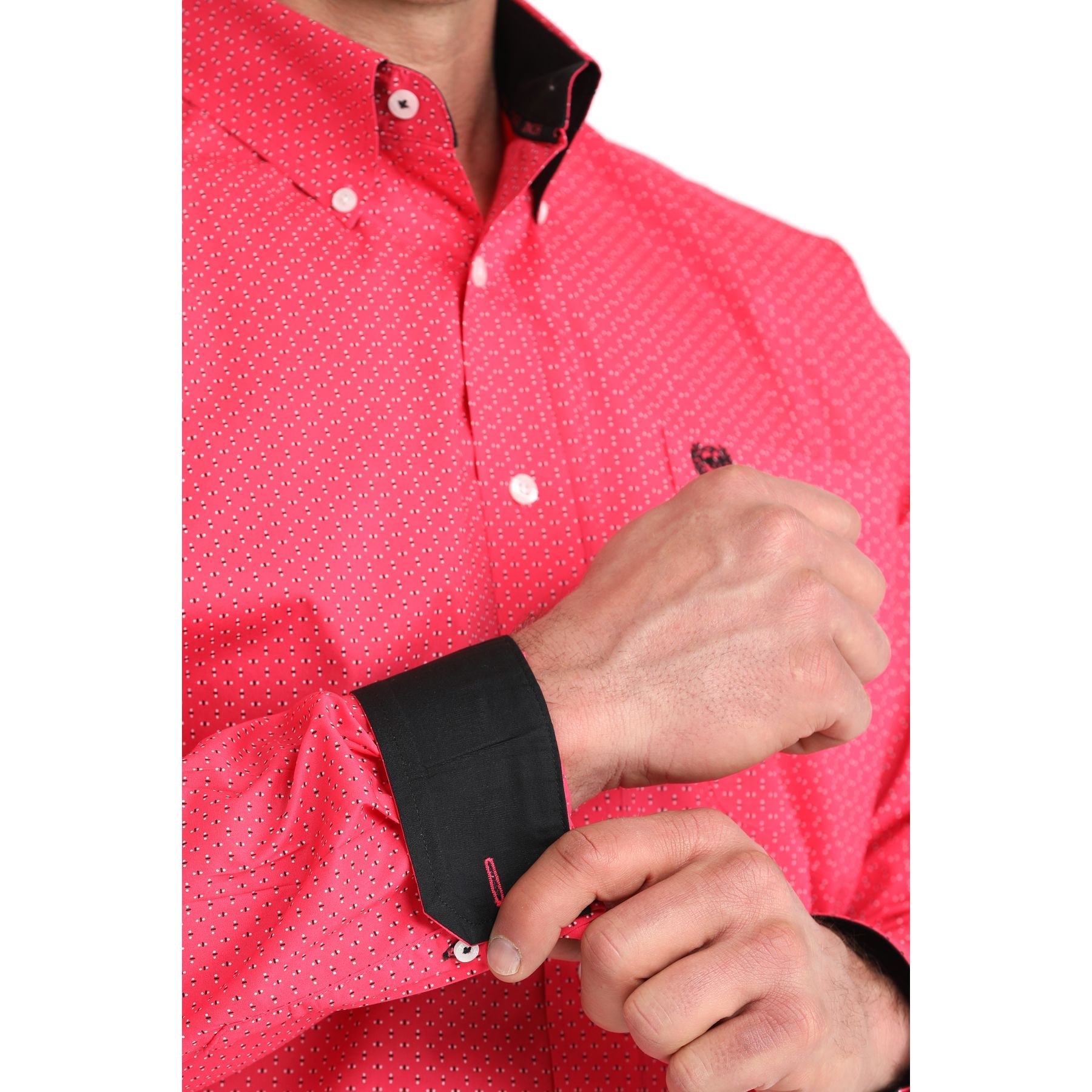 Men's Cinch Pink with Dots Long Sleeve Western Shirt MTW1106045